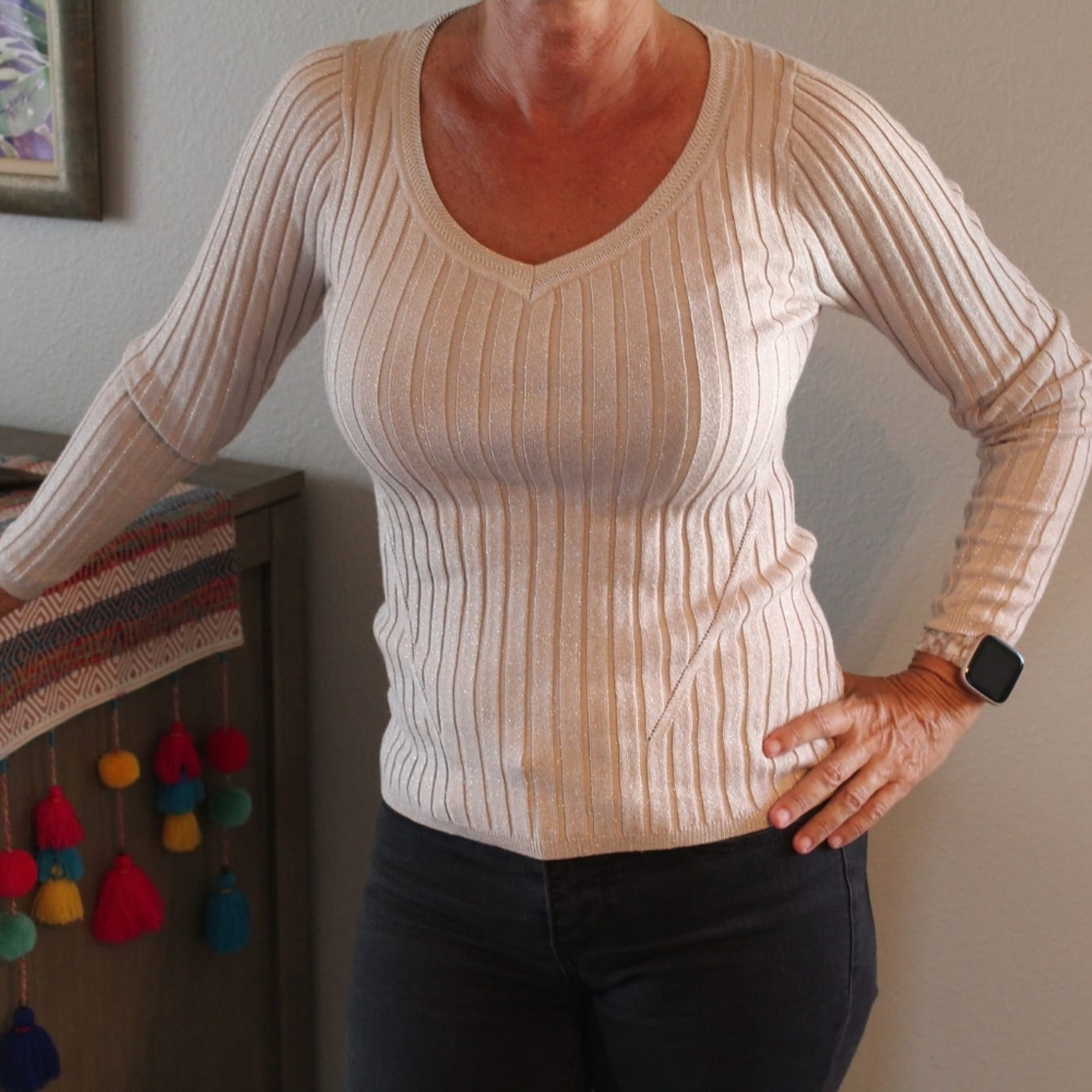 Ribbed and subtly sparkly Long Sleeve Sweater WHBM